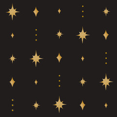 Celestial festive seamless pattern design. Hand drawn print with big stars on dark background for fabrics, clothes, wallpaper, wrapping paper
