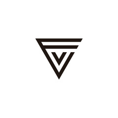 Letter v in E, triangle geometric symbol simple logo vector