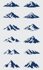 Set of Minimal  Mountain Silhouette Illustrations, Abstract Alpine Peaks