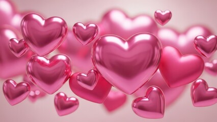 A collection of shiny pink hearts floating in space