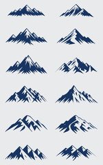 Set of Minimal  Mountain Silhouette Illustrations, Abstract Alpine Peaks