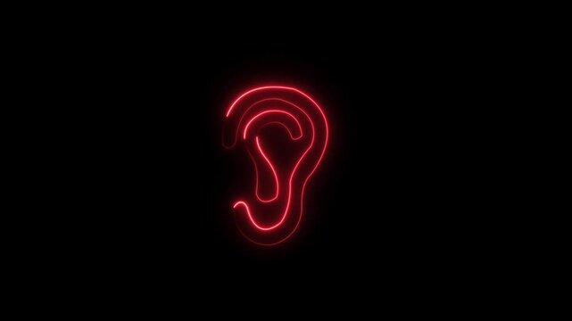 Abstract glowing neon Ear icon animation with dark background.Futuristic glowing neon Ear icon with smooth animated