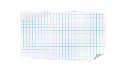 Graph paper sheet with a curled corner on transparent background isolated on transparent background