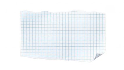 Graph paper sheet with a curled corner on transparent background isolated on transparent background