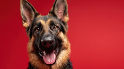 Healthy German Shepherd posed in vivid studio setting with warm expressions