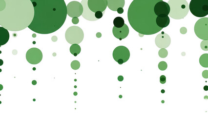 Green circles and dots falling from top to bottom isolated on transparent background