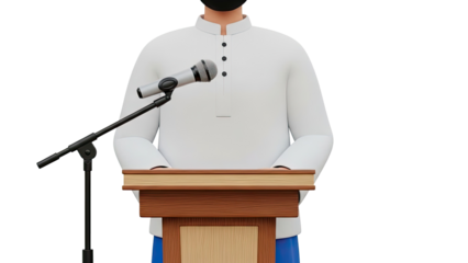 3D Rendering of a Person Speaking at a Podium with Microphone