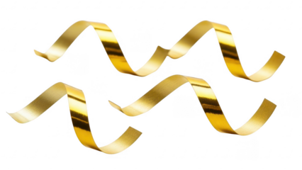 Golden ribbon wavy curves decoration isolated on transparent background