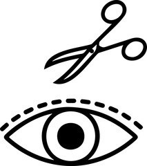 Minimalist Line Art Vector Icon of a Scalpel Performing Surgery on a Human Eye - Concept for Ophthalmology, LASIK Laser Eye Surgery, Blepharoplasty, and Medical Vision Correction
