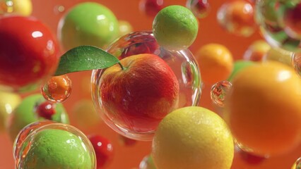 Fruits Floating in Clear Bubbles