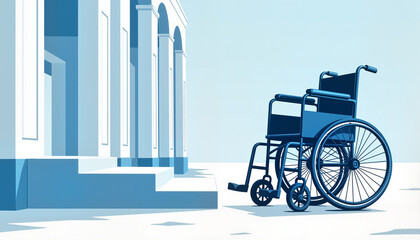 wheelchair positioned outside a grand building representing accessibility and inclusion in public spaces, concept equal opportunity