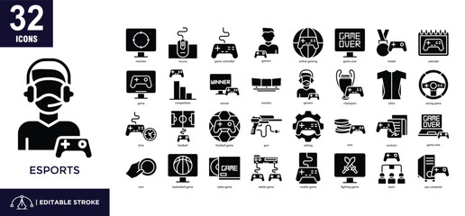 Esports glyph icon set	