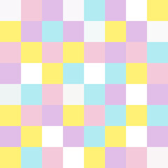 北欧風グリッドパターン（パステル）ー やさしいイエロー・ピンク・ラベンダー・ブルーの格子柄。デザインペーパー、マスキングテープ、マスキングシールブック、フレークシール、クリアファイル、手帳デコ素材、ノート表紙、ハンカチ、箸、マグカップ、皿、キッチンクロス、キッチン雑貨、ポーチ等に最適。春の販促物にも。