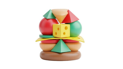 Abstract Burger Construction of Geometric Shapes in Bright Colors graphic design isolated on a transparent background