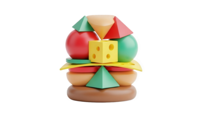Abstract Burger Construction of Geometric Shapes in Bright Colors graphic design isolated on a transparent background