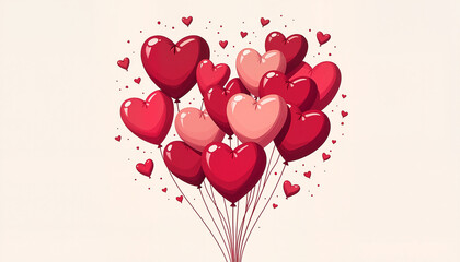 heart-shaped balloons in various shades of red and pink floating playfully, representing love and celebration