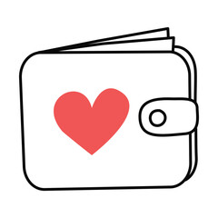 Wallet with a heart. Doodle, linear illustration