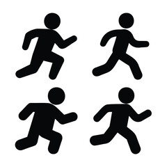 Collection of simple black silhouette icons depicting a person running or walking in various motion poses
