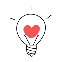 Light bulb with a heart. Doodle, linear illustration