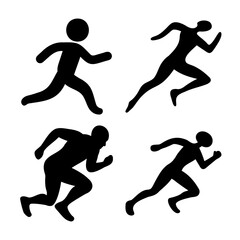 Dynamic silhouettes of runners demonstrating various athletic running poses and movement