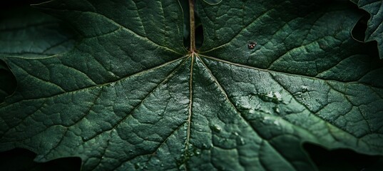 Obraz premium Close-Up of a Fresh Green Maple Leaf with Water Droplets, Showcasing Natural Texture and Beauty