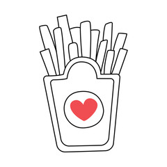 French fries with a heart. Doodle, linear illustration