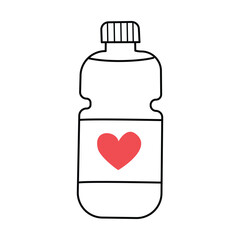 Water bottle with a heart. Doodle, linear