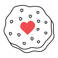 Cookies with hearts. Doodle, linear illustration