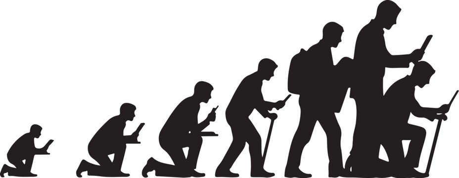 Evolution of Human Upright Walking Silhouette Illustration