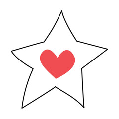 Star with a heart. Doodle, linear illustration