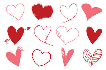 Collection of hand drawn hearts