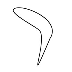 Simple black outline illustration of a curved wooden boomerang.