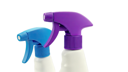 Two Spray Bottles, Blue and Purple Triggers