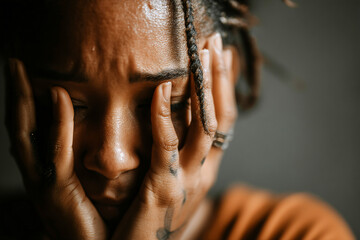 Emotional burnout felt as person covers face with hands in a moment of distress Generative AI