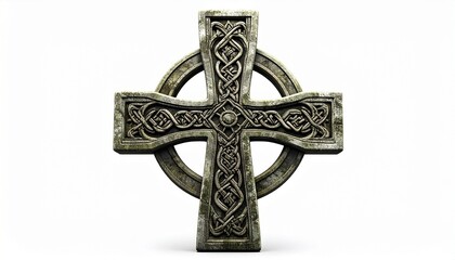 Stone Celtic cross with intricate knotwork, symbolizing eternity, unity, and cultural heritage.