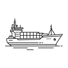 Obraz premium Minimal line art illustration of a cargo container ship at sea.