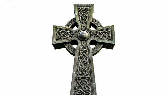 Stone Celtic cross with intricate knotwork, symbolizing eternity, unity, and cultural heritage.