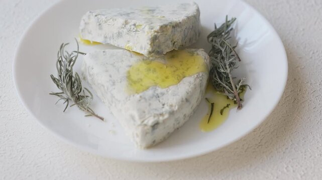Close-Up of Walnuts with French Roquefort Cheese