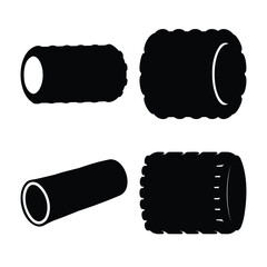 Diverse black silhouette tubular and cylindrical objects with unique textures and perspectives