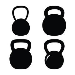 Collection of diverse black kettlebell icons for fitness and strength training