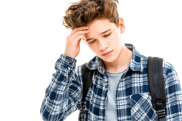 Boy feels anxious before school day starts in a quiet setting Generative AI