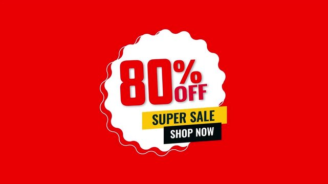 80 % off Modern super sale animated banner with bold typography and colorful geometric shapes, ideal for promotions, discounts, retail campaigns, and social media marketing 4k animation
