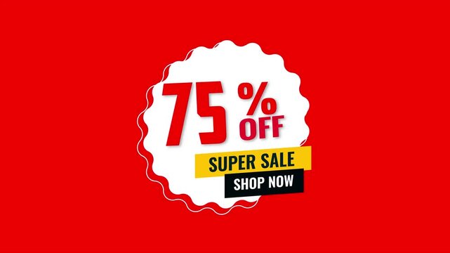 75 % off Modern super sale animated banner with bold typography and colorful geometric shapes, ideal for promotions, discounts, retail campaigns, and social media marketing 4k animation