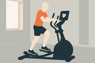Man Exercising on Elliptical Machine for Fitness.