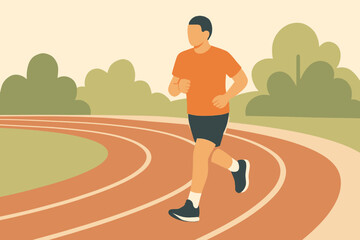 Man Running on Track Fitness and Healthy Lifestyle Illustration.