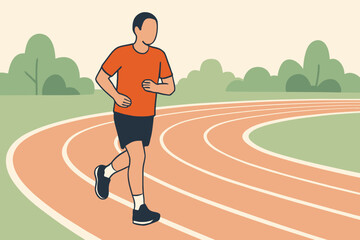 Man Running on Track Focused Fitness and Healthy Lifestyle.