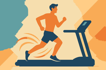 Man Running on Treadmill Fitness and Exercise Illustration.