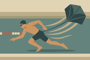 Swimmer training with umbrella for resistance focused on speed and agility.