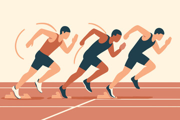 Three Athletes Sprinting on a Track in a Race.