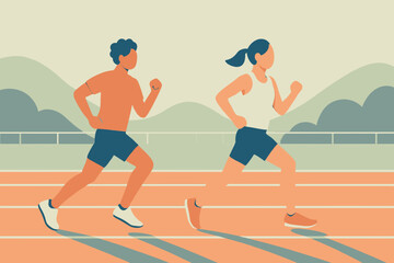 Two Athletes Running on a Track in a Sports Competition.